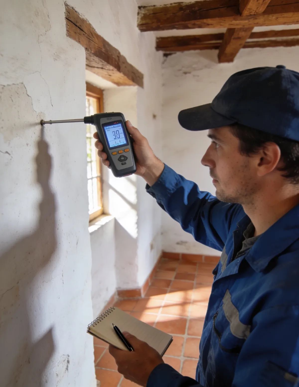 Técnico HUMIX revisando un caso de humedad en Tres Cantos